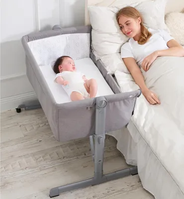 Image de Lit de bébé pliable, réglable en hauteur, plusieurs positions, avec matelas inclus, gris, 1 pièce