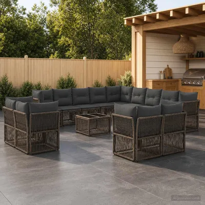Immagine prodotto di Maison Exclusive - Set da giardino composto da 14 pezzi. Divano in rattan sintetico grigio