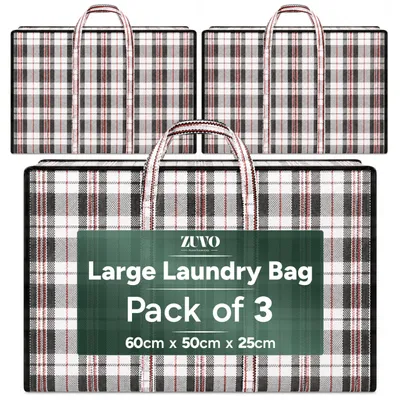 Productafbeelding van Extra grote waszakken, geruite boodschappentassen, 3 stuks, (60 x 50 x 25)