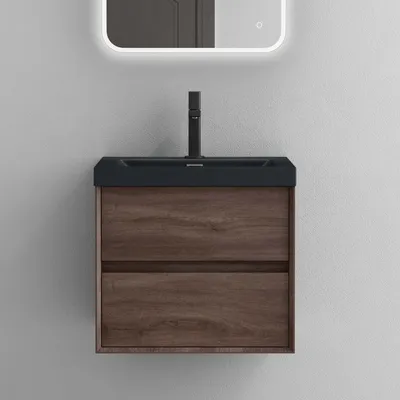 Produktbild von Mai & Mai Badmöbelset Badezimmermöbel Waschbeckenunterschrank 2 Schubladen mit Soft-Close inkl. Anthrazit Waschbecken Grau-braun 60 cm Rimo