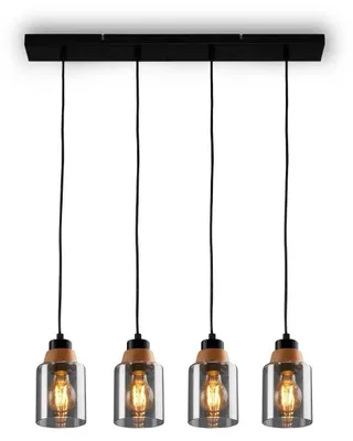 Immagine prodotto di Lampada a sospensione, con legno, vetro fumé, 4xE27/max.