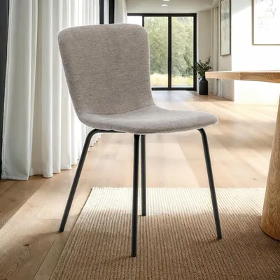 Produktbild von Esszimmerstühle AUDREY 4er Set grau – moderne Polsterstühle  mit Stoffbezug, Küchenstühle mit schwarzen Metallbeinen, Essstühle mit Rückenlehne