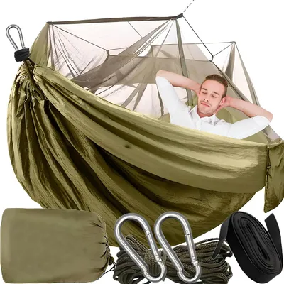 Produktbild von Famanu Camping-Hängematte mit Insektenschutz - Ultralight Nylon für Trekking und Backpacking - 260 x 140 cm