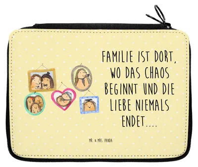 Produktbild von Mr. & Mrs. Panda Mäppchen Igel Familie - Gelb Pastell - Geschenk, Federtasche, Bilder, Etui, Muttertag, Papa, Federmappe, Liebe, Bleistiftetui, Schlampermäppchen