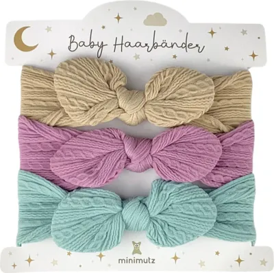 Produktbild von Baby Haarband 3 Stück, Stirnband Kleinkinder mit Schleife, 3er Set Haaraccessoires Mädchen, Lila, Türkis, Beige