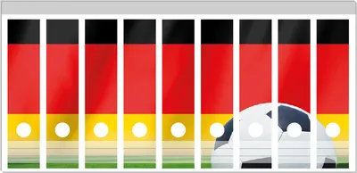 Produktbild von Wallario Ordnerrücken Sticker, selbstklebend für breite Ordner, 9 Stück, Motiv Fußball vor einer Deutschlandflagge