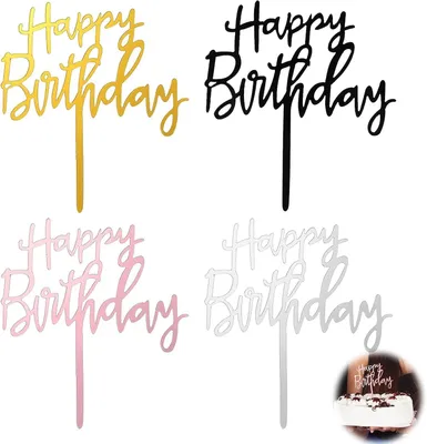 Produktbild von 4-teiliges "Happy Birthday"-Kuchen-Dekor mit Strasssteinen, witzige Accessoires, für Partyzubehör (Silber, Roségold, Schwarz, Gold)