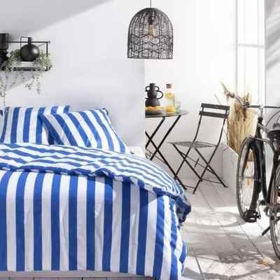 Immagine prodotto di Set di biancheria da letto Today, cotone, blu/bianco, 240x220cm, 2 federe 63x63cm