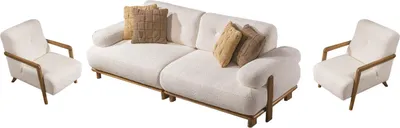 Produktbild von Villa Möbel Sofa Set Cuba Creme Stellvariante:3+1+1 Relax- und Bettfunktion, pflegeleichter Mikrofaser Samtstoff