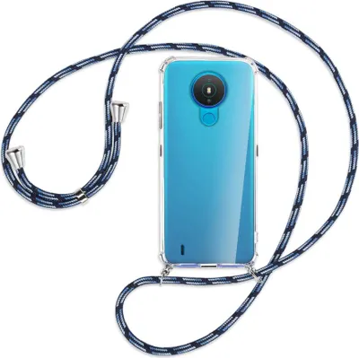 Produktbild von Handykette Backcover-Schutzhülle mit Band (Metall silberfarben) für Nokia 1.4 - Blautöne