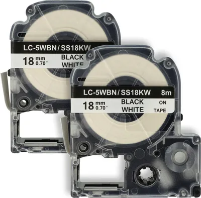 Produktbild von vhbw 2x Schriftband-Kassette kompatibel mit KingJim SR530, SR550, SR3900C, SR530C, SR3900P, SR6700D, SR40 Etiketten-Drucker 8m x 18mm Schwarz auf Weiß