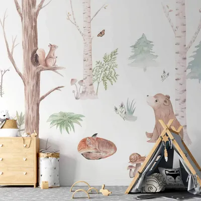 Produktbild von Vlies Fototapete - Subtle Illustration With Forest Animals 350x256 cm Für Kinder g-B-10061-a-a