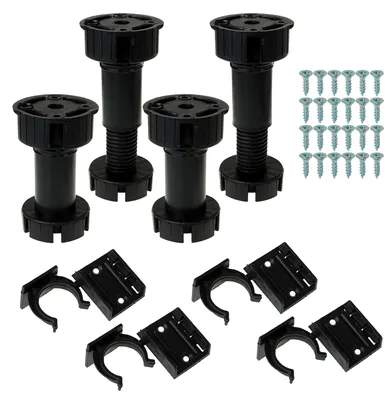 Produktbild von Set mit 4 verstellbaren Küchenfüßen 10 cm + Clips und Montageschrauben