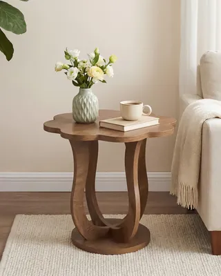 Immagine prodotto di Tavolino Tribesigns, comodino in legno a forma di fiore con gambe artistiche, tavolino in stile rustico per divanetti, porta-piante in legno