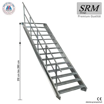 Zdjęcie produktu dla schody stalowe 14-stopniowe, jednostronne. Szerokość poręczy 130 cm Wysokość kondygnacji 210-280 cm
