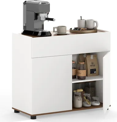 Produktbild von COSTWAY Sideboard, Küchenschrank mit Arbeitsplatte, Schublade, 2 Türen & Grifflosem Design, Buffetschrank, Aufbewahrungsschrank, 80x35x70 cm, Weiß
