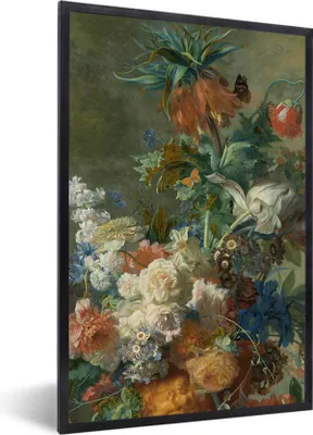 Produktbild von MuchoWow® Gerahmtes Poster Stilleben mit Blumen - Gemälde von Jan van Huysum 40x60 cm - Poster mit Schwarzem Bilderrahmen Wandposter Rahmen Foto Bilder - Papierdruck - Wandbilder