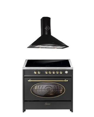 Produktbild von GURARI Induktions-Standherd E 913 BL+GCH 046 Bl 9, Range Cooker 90 cm/ 121L+ Dunstabzugshaube 90 cm