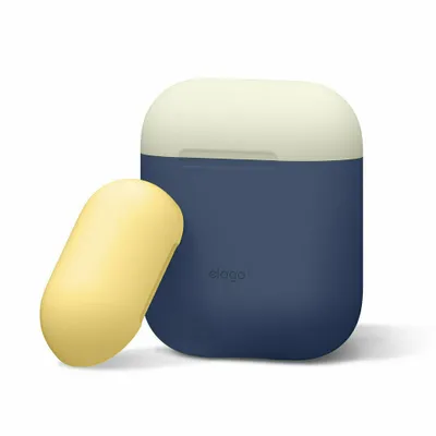 Produktbild von Elago Duo Case für AirPods 2 / AirPods 1 Body-Jean Indigo / Top-Classic Weiß und Gelb