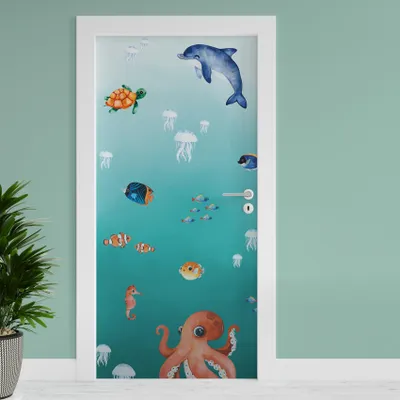 Produktbild von Türfolie "Meerestiere" 90x200cm Türposter Deko Aufkleber Folie Tapete TF04-03
