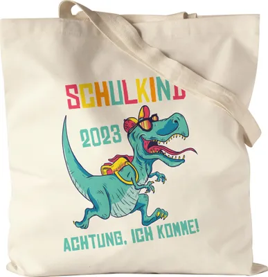Produktbild von Schulkind 2023 Achtung Ich Komme Jutebeutel Stoffbeutel Canvas  Einschulungsgeschenk T-Rex Dinosaurier Fans 1. Klasse