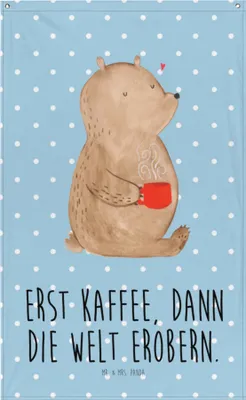 Produktbild von Mr. & Mrs. Panda Tapestry Bär Kaffee - Blau Pastell - Geschenk, Bären, Tapisserie, Guten Morgen, Wandtuch, Gobelin, Wandbild, Wandbehang, Coffee, Teddy, Morgenroutine