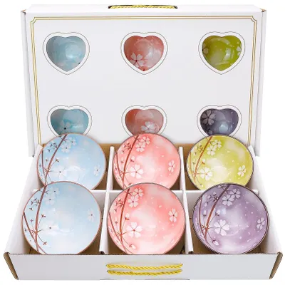 Zdjęcie produktu dla Zestaw 6 kolorowych porcelanowych talerzy śniadaniowych o pojemności 300 ml