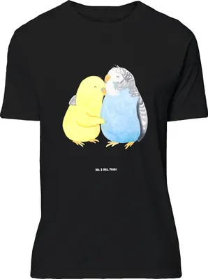 Produktbild von Mr. & Mrs. Panda Größe XXL T-Shirt Wellensittich Liebe - Schwarz - Geschenk, Umarmung, mit Spruch, Lustiges, Oversize, Freundin, Kuscheln, Tshirt, Verknallt, Vögel