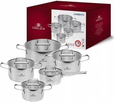 Produktbild von Edelstahl-Kochtopf-Set – 5-teilig, mit Induktionsboden (drei Schichten) und Glasdeckeln