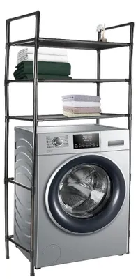 Immagine prodotto di Scaffale porta lavatrice a tre livelli - Scaffale da bagno salvaspazio - Ripiano superiore per il bagno - Colore nero - Materiale plastico