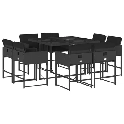 Produktbild von 9-tlg. Garten-Essgruppe mit Kissen Schwarz Poly Rattan