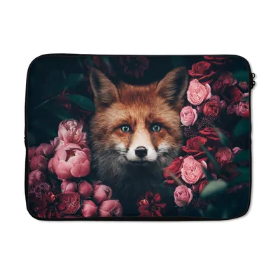 Produktbild von MuchoWow® Laptop Hülle 13 Zoll Fuchs - Blumen - Tiere Laptoptasche - Laptophülle - Sleeve - Rundumschutz