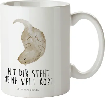 Produktbild von Mr. & Mrs. Panda Pott Otter Kopfüber - Weiß - Geschenk, Seeotter, Liebesgeschenk, Verliebt, Trinklernbecher, Haferl, Plastikbecher, Kindertasse, Niedlich, Verknallt