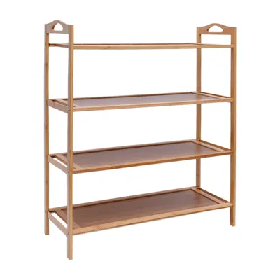 Image de étagère à chaussures en bois à 4 niveaux avec étagère 60x25x67cm en bambou Étagère de stockage pour chaussures (Marron)