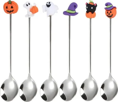 Produktbild von UPKOCH 6 Stück Halloween-Löffel Kürbis Hexenhut Geisterlöffel Dessertlöffel Kaffeelöffel Eislöffel Teelöffel Rührlöffel Für Halloween Zuhause Party Silber