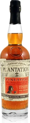 A bottle of Plantation Pineapple Rum on a white background.