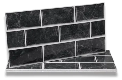 Produktbild von Selbstklebende Wandfliesen Fliesenaufkleber - 30 x 15 cm - 12 Stück - Schwarz - Für Küche und Bad