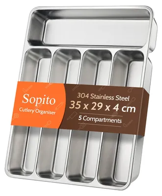 Besteckschubladen-Organizer aus Edelstahl, 5 Fächer, 35x29x4 cm