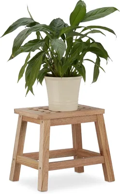 Productafbeelding van Kruk walnotenhout - Opstapje - Houten voetenbankje - Ook voor bloemen of planten - 25,5 x 29,5 x 22 cm - Natuur