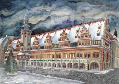 Produktbild von Leipzig Klappkarte Altes Rathaus im Aquarell mit Umschlag