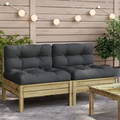 Produktbild von Design Gartensofa ohne Armlehnen mit Kissen 2 Stk. Kiefernholz, Gartensofas 2024 Neu