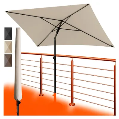 Produktbild von Sonnenschirm für den Balkon 200x125 cm mit Schutzhülle, Beige - UV50+ rechteckiger, knickbarer und höhenverstellbarer Sonnenschirm für den Sommer