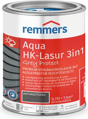 Produktbild von Remmers Aqua HK-Lasur 3in1 Grey Protect anthrazitgrau (FT-20928) 0,75 l, Holzlasur