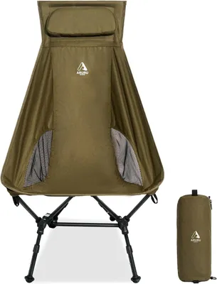 Imagen del producto de Silla de camping con respaldo alto, reposacabezas desmontable, capacidad de hasta 150 kg, plegable, ideal para actividades al aire libre