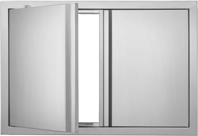 Immagine prodotto di "Porta doppia in acciaio inox per barbecue, isola barbecue, mobile da esterno - 710 x 482 mm - Porta verticale a parete con maniglia a scomparsa - Montaggio ad incasso"