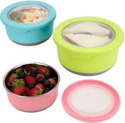Obrázok produktu pre Unyqoos®️ Praktická 3-dielna sada nerezových dóz na potraviny so silikónovými viečkami