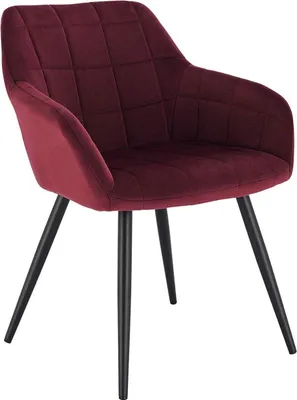 Produktbild von Happyment Esszimmerstuhl Ameri – Dunkelroter Samtstuhl – Schwarze Metallbeine – Set mit 1 Stuhl – Sitzhöhe 47 cm – Deluxe Design