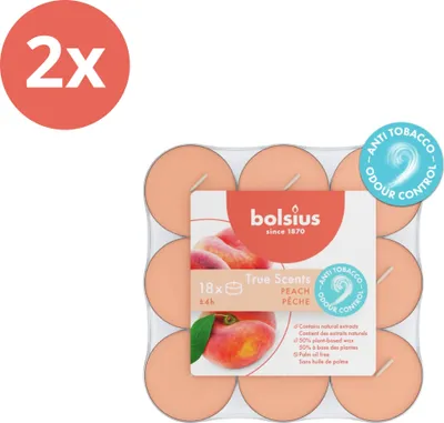 Image de Bolsius - True Scents - Bougies à réchaud parfumées - 18 pièces par paquet - Pêche - Pack avantage - 36 pièces - 2 emballages