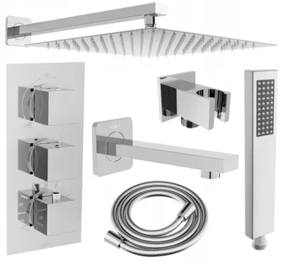 Produktbild von Mexen Cube DR02 Unterputz-Badewannen-/Brausegarnitur mit Regenbrause 30 cm, Chrom - 77503DR0230-00