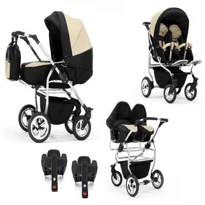 Produktbild von Zwillingskinderwagen 5 in 1 Duo inkl. Autositze und Iso Bases - 14 Teile -  in 20 Farben